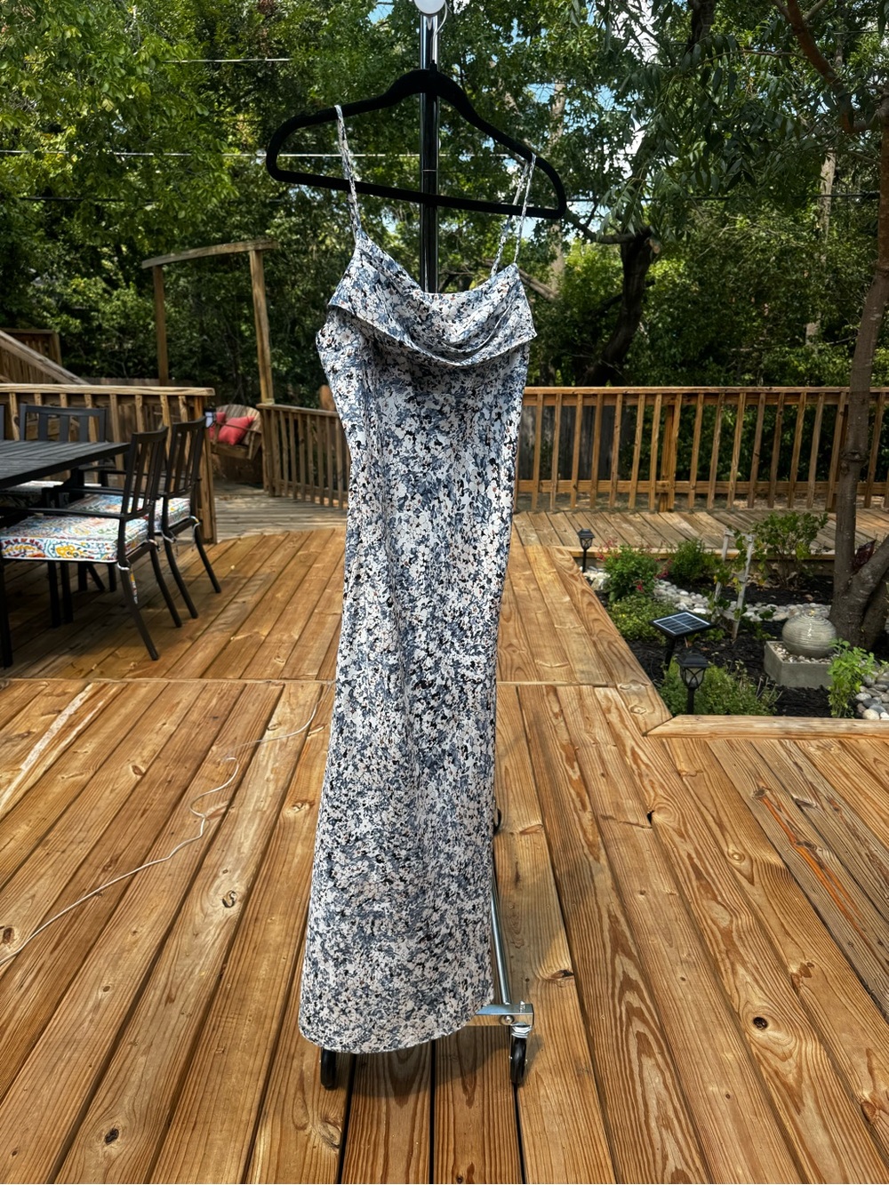 Cowl Neck Floral Midi Slip Dress - White & Navy